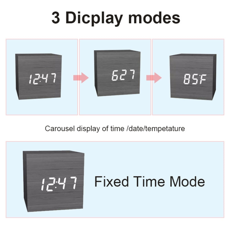 Multicolor Sounds Control Wooden Clock Modern Digital LED Desk Alarm Clock Thermometer Timer White Red