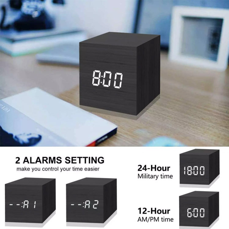 Multicolor Sounds Control Wooden Clock Modern Digital LED Desk Alarm Clock Thermometer Timer White Red