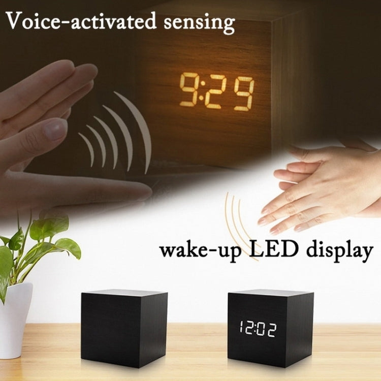 Multicolor Sounds Control Wooden Clock Modern Digital LED Desk Alarm Clock Thermometer Timer White Red