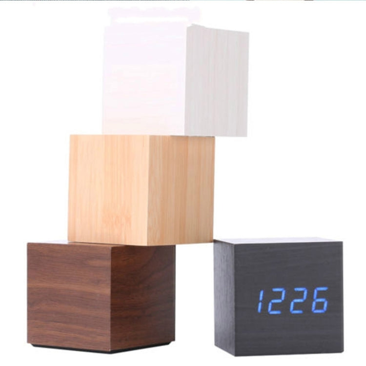 Multicolor Sounds Control Wooden Clock Modern Digital LED Desk Alarm Clock Thermometer Timer White Red