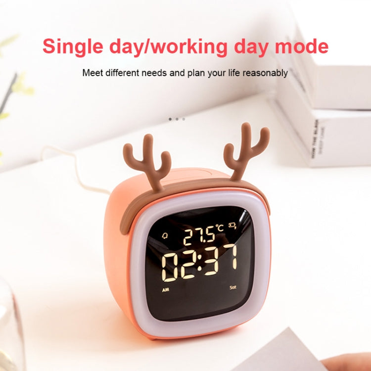Cartoon Deer Shape Children Snooze Multifunctional USB Rechargeable Student LED Alarm Clock(Gray)