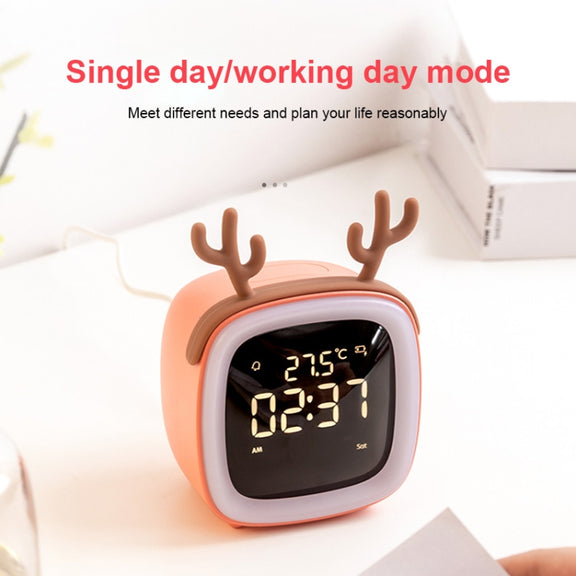 Cartoon Deer Shape Children Snooze Multifunctional USB Rechargeable Student LED Alarm Clock(Gray)