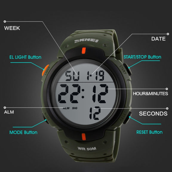 SKMEI 1068 Men Water-resistant Outdoor Sports Digital Watch Student Fashion Watch(Green)