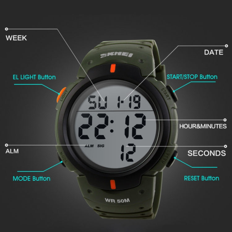 SKMEI 1068 Men Water-resistant Outdoor Sports Digital Watch Student Fashion Watch(Green)
