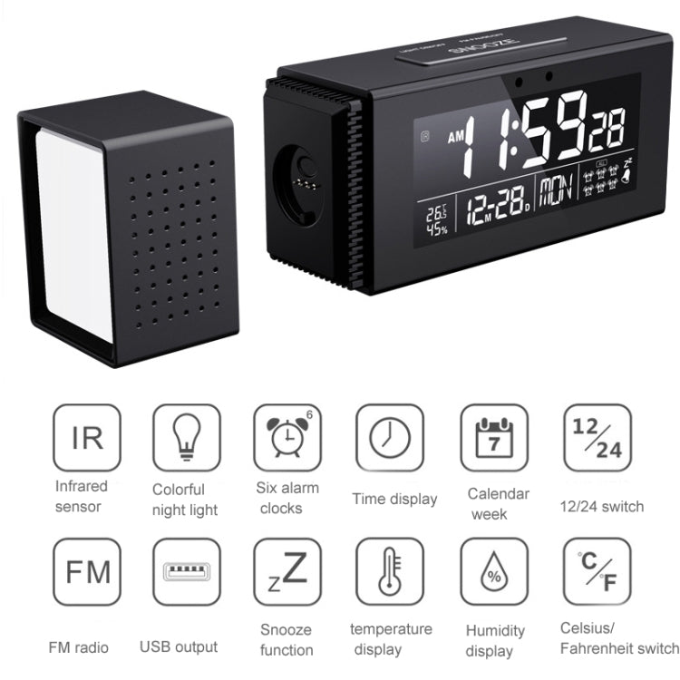 TS-P30 Multifunctional Night Light Alarm Digital Clock with FM Radio & Temperature / Humidity Display & IR Sensor Function(Pink)
