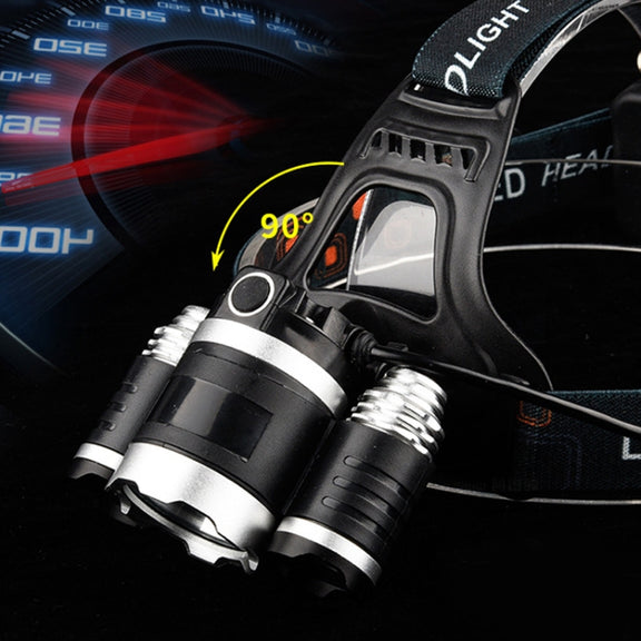 Strong Light Long-Range Rechargeable Three-Head Lamp Outdoor Fishing Lamp Led Head-Mounted Flashlight (3T6 2 Batteries)