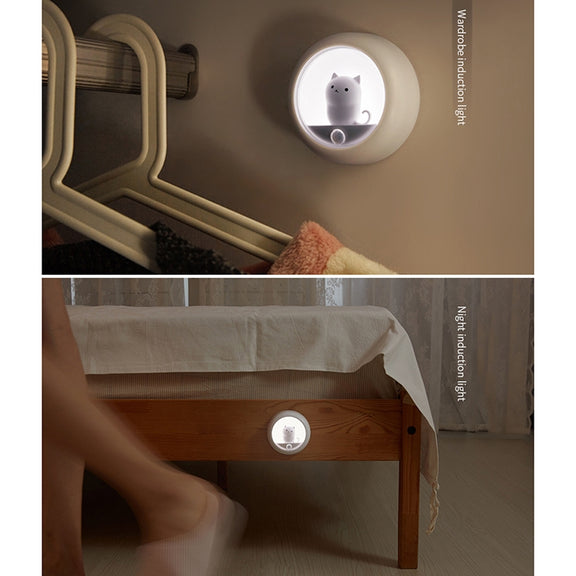 DZ-K610 Human Body Induction Night Light Cute Pet Bedroom Atmosphere Light USB Cabinet Wall Lamp(White)