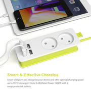 Power Strip 1/2 EU Plug 4 USB Port 1200W 250V 1.5m Cable Wall Portable Multiple Socket EU Plug Outlets(2 OUTLET 4USB)