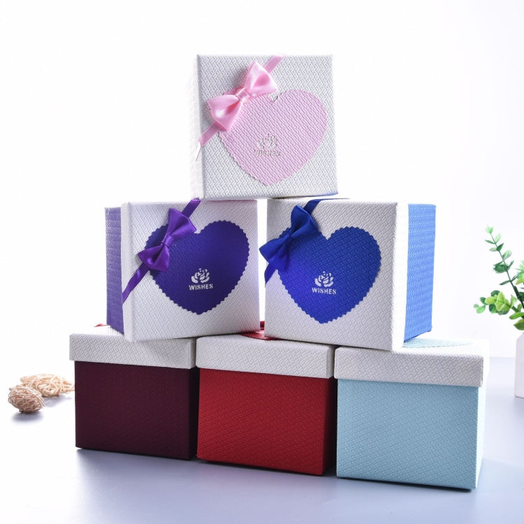 Paper Valentine Day Gift Box With Bow, Specification: 10x10x10cm(Blue)