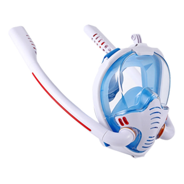 Snorkeling Mask Double Tube Silicone Full Dry Diving Mask Adult Swimming Mask Diving Goggles, Size: S/M(White/Blue)