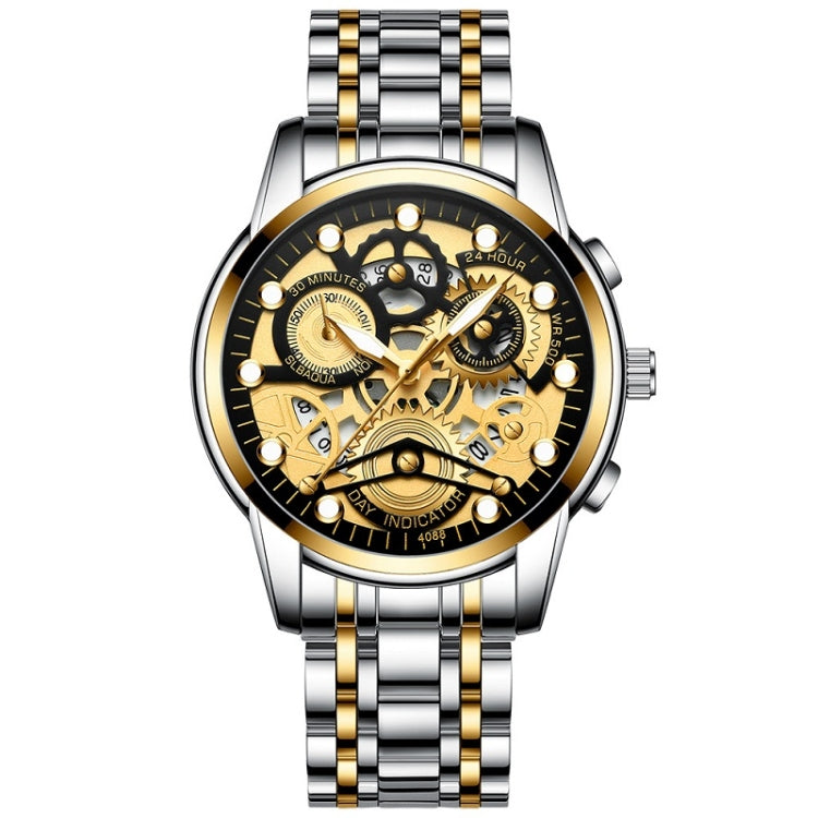 FNGEEN 4088 Men Hollow Quartz Watch Student Water-resistant Luminous Watch(Gold Black Surface)
