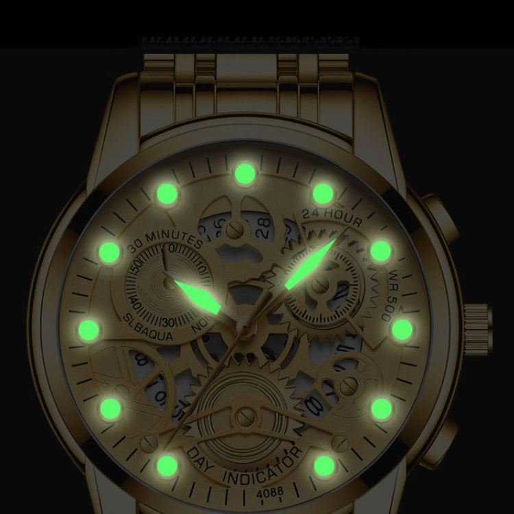 FNGEEN 4088 Men Hollow Quartz Watch Student Water-resistant Luminous Watch(Gold Black Surface)