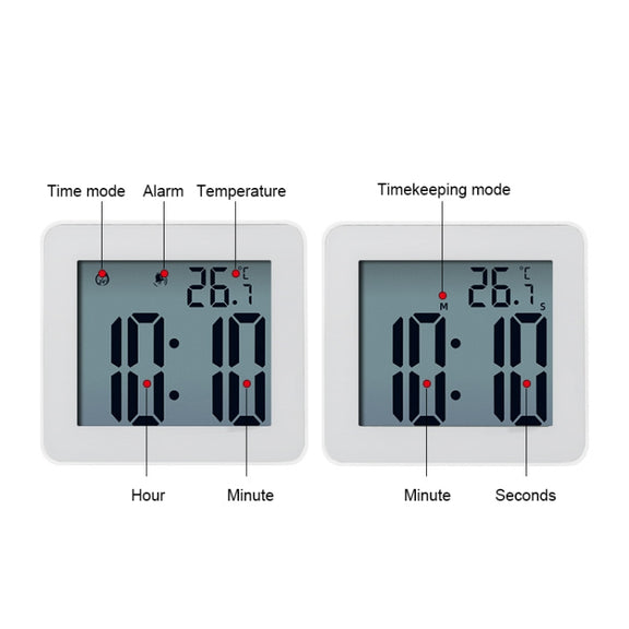 Water-resistant Wall Clock LCD Bathroom Clock Kitchen Electronic Alarm Clock