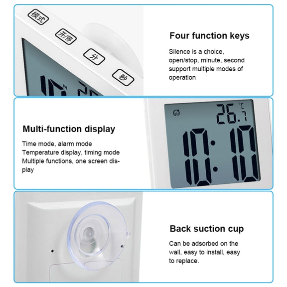 Water-resistant Wall Clock LCD Bathroom Clock Kitchen Electronic Alarm Clock