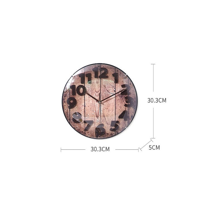 Simple Retro Imitation Wood Grain Three-dimensional Digital Round Wall Clock