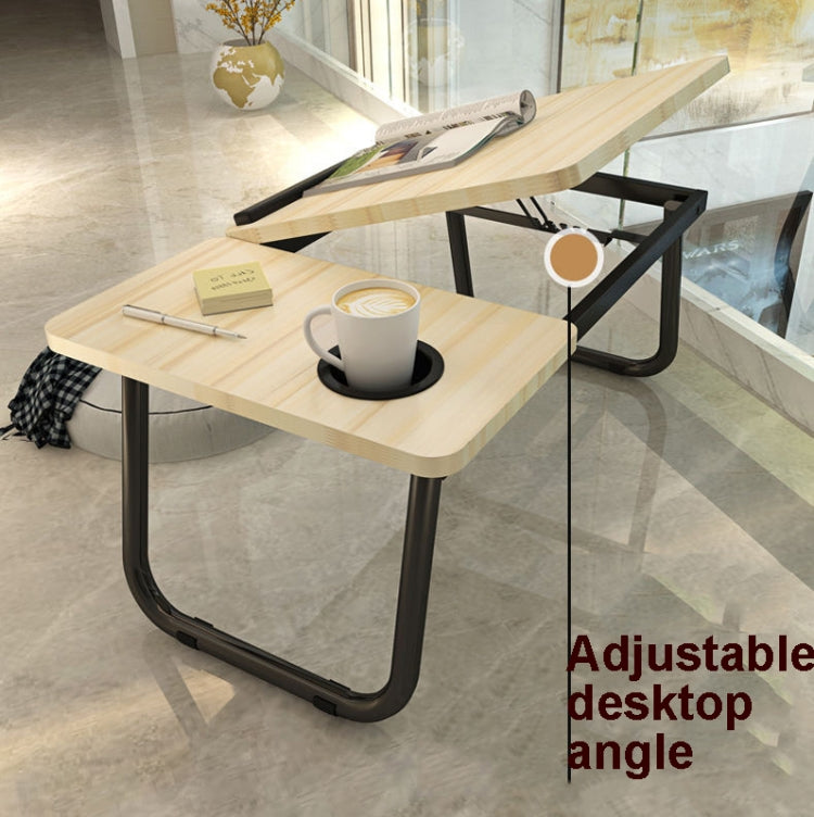 Bed Four-Speed Lifting Table Folding Laptop Desk  Adjustable Dormitory Lazy Table with Cup Holder, Size: 55x32x25cm(White Maple)