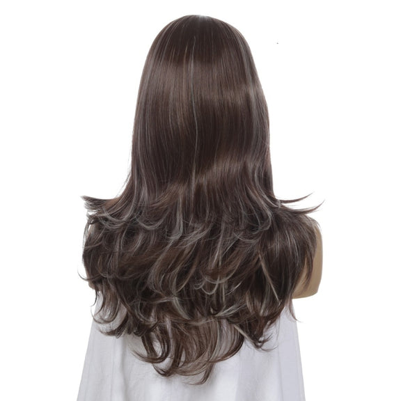 Women Mid-Point Mid-Length Curly Wig Chemical Fiber Headgear(Dark Brown + Light Gold)