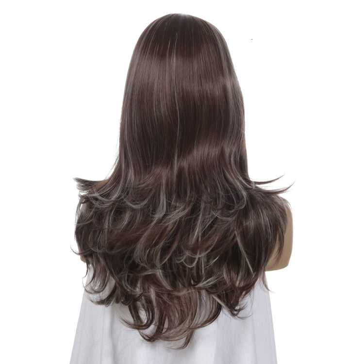 Women Mid-Point Mid-Length Curly Wig Chemical Fiber Headgear(Dark Brown + Light Gold)