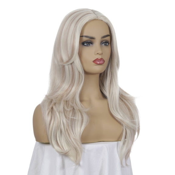 Women Mid-Point Mid-Length Curly Wig Chemical Fiber Headgear(Light Gold+Brown)