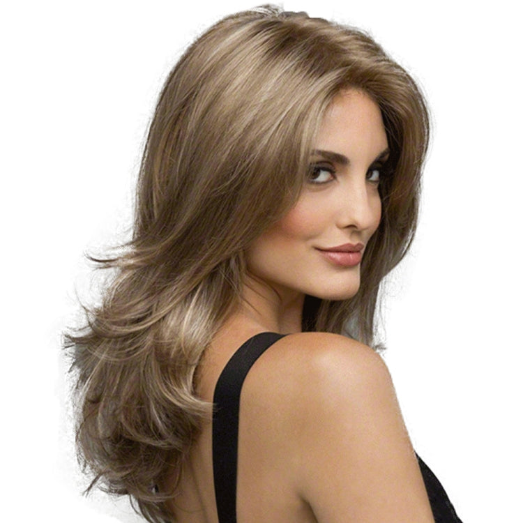 Women Mid-Point Mid-Length Curly Wig Chemical Fiber Headgear(Dark Brown + Light Gold)