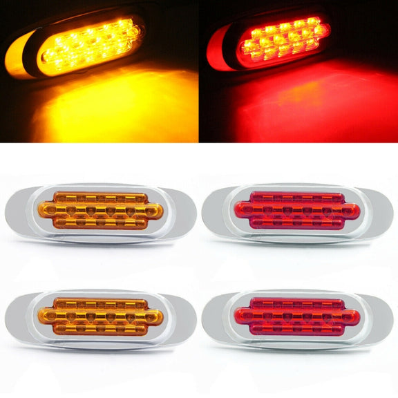 12-24V 16 LEDs Electroplating Side Lights Side Tail Lights Cargo Truck Modification Light, Colour: Red (High and Low Light 3 Lines)