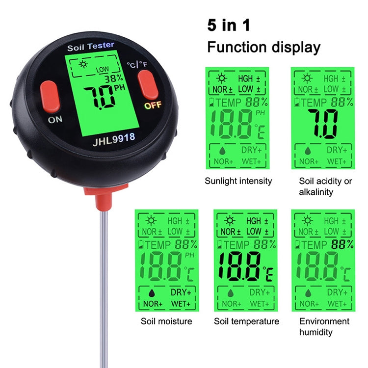 Five-In-One Soil Meter PH Humidity Temperature Photometry Detector PH Photometry Multifunctional Detector