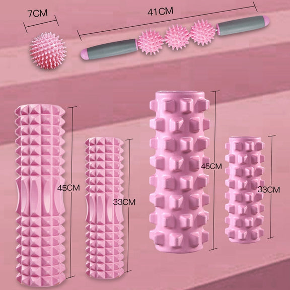 3 in 1 Eva Foam Roller Hollow Muscle Relaxation Roller Yoga Column Set, Length: 33cm (Pink Crescent)