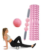 3 in 1 Eva Foam Roller Hollow Muscle Relaxation Roller Yoga Column Set, Length:  45cm (Pink Crescent)