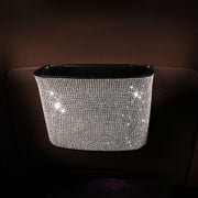 Car-Studded Trash Can Personality Car Hanging Trash Bag Multi-Function Car Storage Box(White Diamonds)