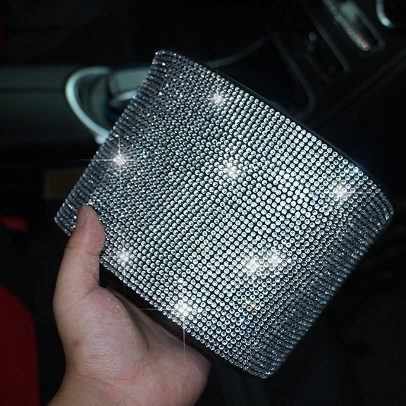 Car-Studded Trash Can Personality Car Hanging Trash Bag Multi-Function Car Storage Box(Colorful Diamonds)