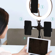 Telescopic Adjustment Live Frame Desktop Tablet Mobile Phone Bracket, Specification: K07 Three-seat With Fill Light  (Black)