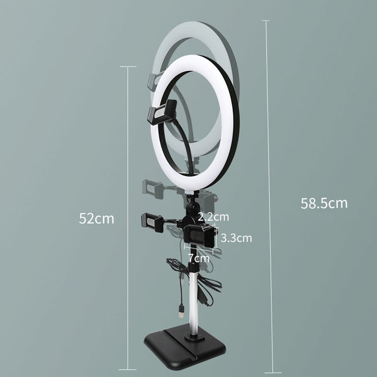 Telescopic Adjustment Live Frame Desktop Tablet Mobile Phone Bracket, Specification: K07 Three-seat With Fill Light  (Black)