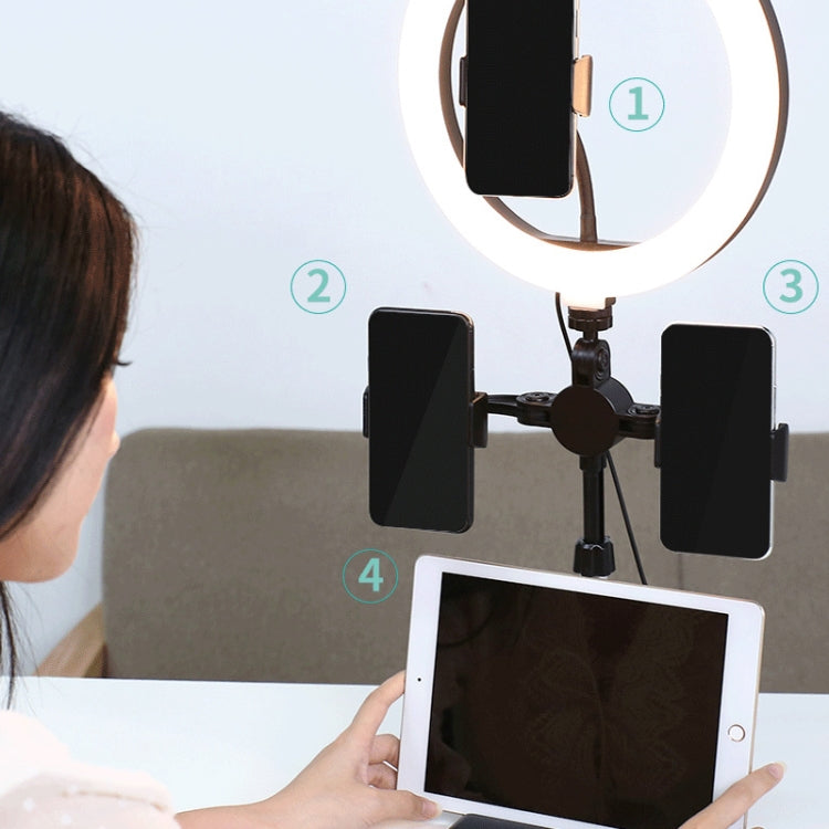 Telescopic Adjustment Live Frame Desktop Tablet Mobile Phone Bracket, Specification: K07 Three-seat With Fill Light (White)