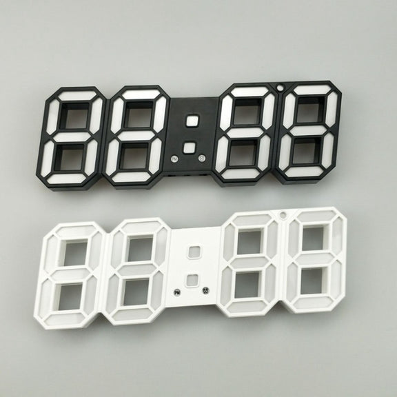 6609 3D Stereo LED Alarm Clock Living Room 3D Wall Clock, Colour: Black Frame Blue Light