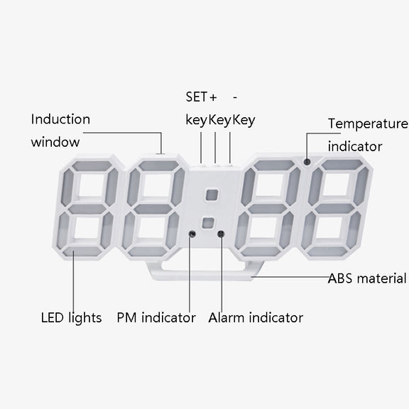 6609 3D Stereo LED Alarm Clock Living Room 3D Wall Clock, Colour: Black Frame Orange Light