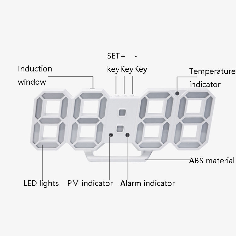 6609 3D Stereo LED Alarm Clock Living Room 3D Wall Clock, Colour: Black Frame Orange Light