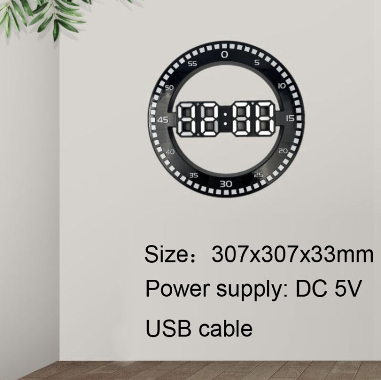 DS-3688L Living Room 3D Wall Clock Big Screen LED Electronic Clock, Colour: Black+Red