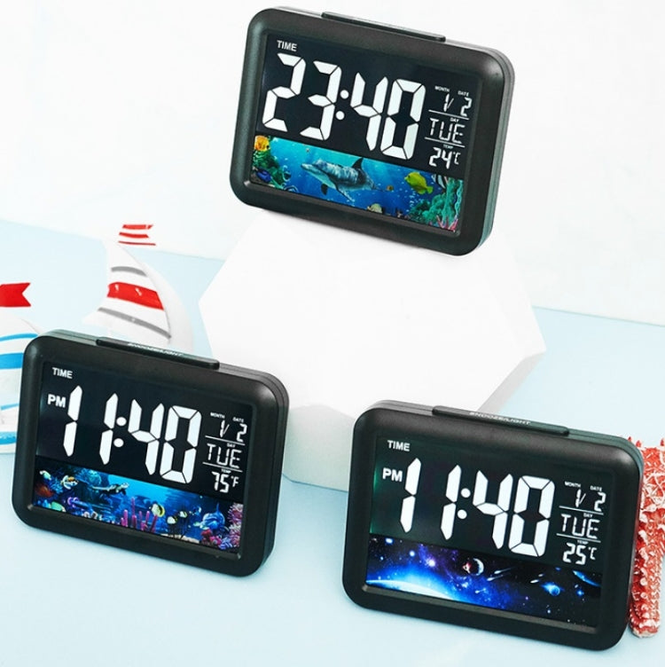 Color Screen Children Electronic Alarm Clock LCD Bedside Alarm Clock(Black Shell Universe)