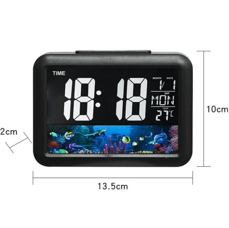 Color Screen Children Electronic Alarm Clock LCD Bedside Alarm Clock(Black Shell Turtle)