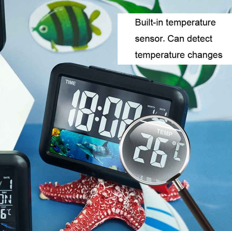 Color Screen Children Electronic Alarm Clock LCD Bedside Alarm Clock(Black Whale)
