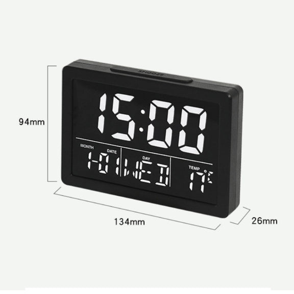 Large Screen LED Clock Bedside Multifunctional Electronic Alarm Clock(Black Shell White Light)