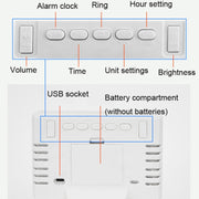 Large Screen LED Clock Bedside Multifunctional Electronic Alarm Clock(White Shell White Light)