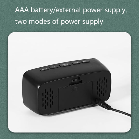 Mirror Bedside Alarm Clock Battery Plug-In Dual-Purpose LED Clock, Colour: Arc-shaped Black Shell (Mirror White Light)