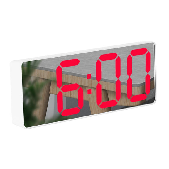 Mirror Bedside Alarm Clock Battery Plug-In Dual-Purpose LED Clock, Colour: Rectangular White Shell (Mirror Red Light)