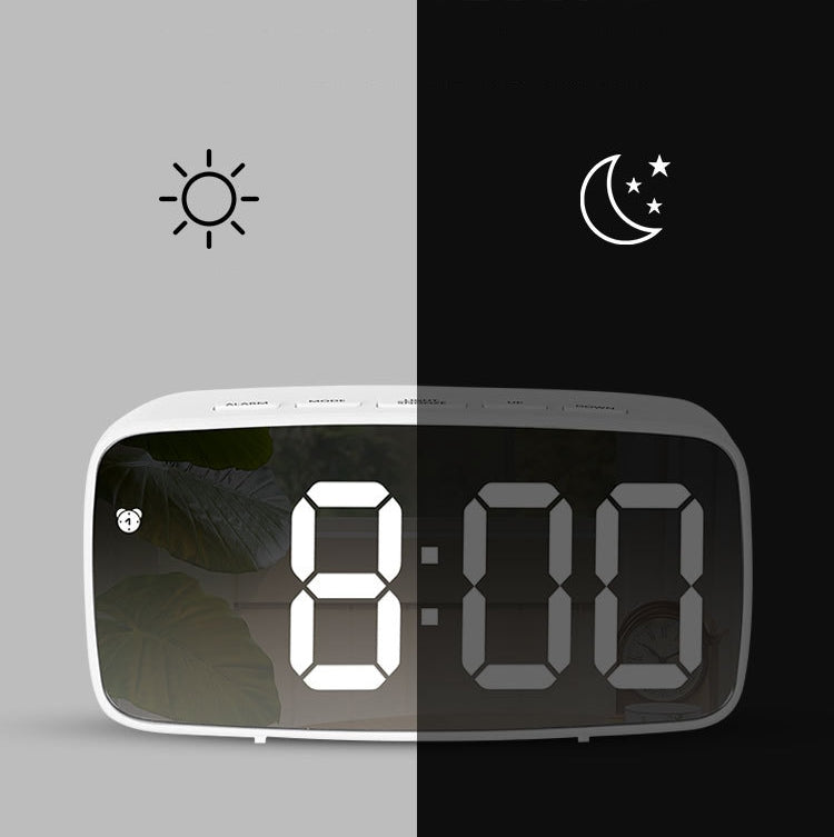 Mirror Bedside Alarm Clock Battery Plug-In Dual-Purpose LED Clock, Colour: Rectangular White Shell (Mirror Red Light)