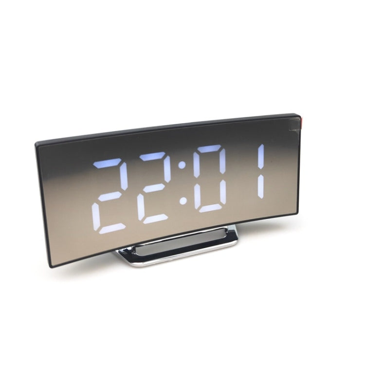 6507 Curved Big Screen Electronic Clock LED Mirror Mute Alarm Clock(White)