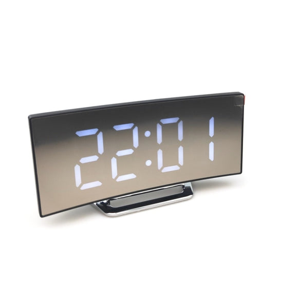 6507 Curved Big Screen Electronic Clock LED Mirror Mute Alarm Clock(White)