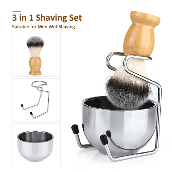 B3004 3 Pcs/Set Men Styling Tools Nylon Beard Brush Rack Foam Bowl(3 Pcs/Set)