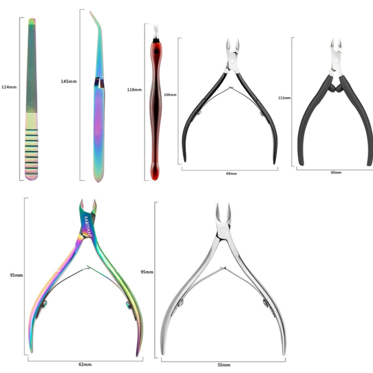 FABIYAN Stainless Steel Dead Skin Shear Steel Push Nail Art Tool Set, Specification:   Set 14