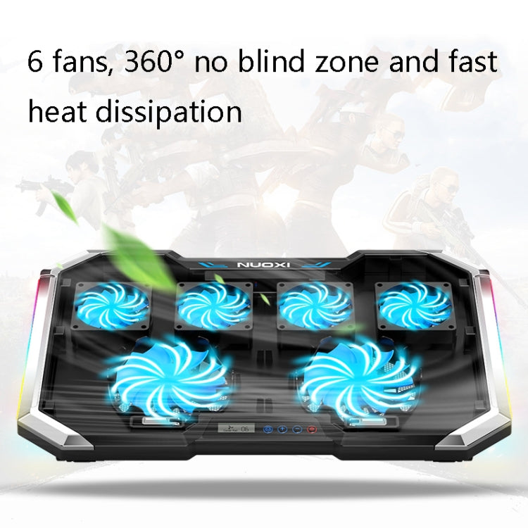NUOXI Q8 Notebook Radiator LCD Screen Button Controllable RBG Luminescence Computer Cooling Base(Black)
